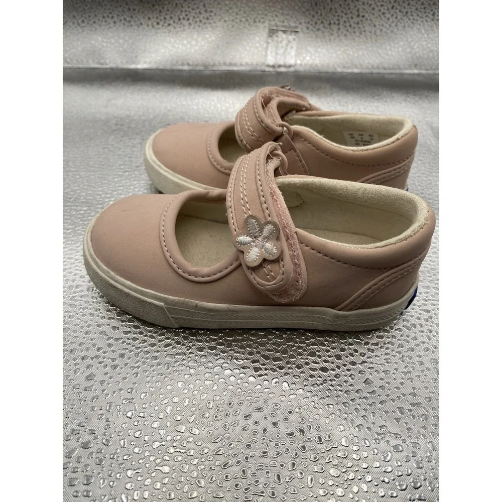 Keds Girls Pink Flower Mary‎ Jane Hook & Loop Adjustable Strap Flat Shoes Size 5